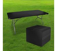 SKYLANTERN Lot de 10 Table Pliante de Jardin 180 cm Rectangulaire Noire - Table de Camping 8 Personnes L180 x l74 x H74cm en HDPE Haute Densité Épaisseur 3,5 cm - Pieds en Acier Pelliculé Gris
