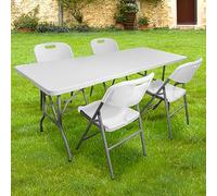 SKYLANTERN Lot Table Pliante et 4 Chaise Pliante Blanches Robustes - Table Exterieur et Chaise Pliante Confortable - Table Camping Pliante avec 4 Chaises Pliantes Camping Mariage, Garden Party