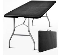 SKYLANTERN® Table Pliante 180 cm Rectangulaire Effet Rotin Noire - Table de Camping Pliante 6/8 Personnes 180 x 76 x 74cm - Table Pliante Exterieur en HDPE Epais de 3,5 cm - Table Jardin Pied Acier