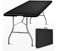 SKYLANTERN® Table Pliante 180 cm Rectangulaire Noire - Table de Camping Pliante 6/8 Personnes 180x74x74cm - Table Pliante Exterieur en HDPE épais de 3,5 cm - Table de Jardin Pied Acier Gris