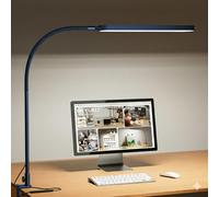 SKYLEO Lampe de Bureau - LED Desk Lamp - Col de Cygne Flexible - 5 Modes de Couleur X 11 Niveaux de Luminosité - 1300LM - Fonction Minuterie et Mémoire - Lampe Bureau 12W - Bleu