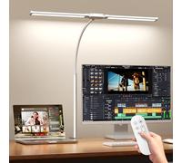 SKYLEO Lampe de Bureau LED - Double Tête avec Télécommande et Contrôle Tactile - Protection des Yeux - 12 W, 5 Modes de Couleur, Fonction Minuterie et Mémoire, Col de Cygne Flexible - pour Bureau à