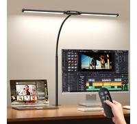 SKYLEO Lampe de bureau LED - Double tête avec télécommande et contrôle tactile - Protection des yeux - 12 W, 5 modes de couleur, fonction minuteur et mémoire, col de cygne flexible - pour bureau à