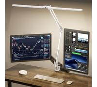 SKYLEO Lampe de Bureau LED, Double Tête et Télécommandée,2400 LM,24W, 5 Modes de Température, Réglage Horaire & Mémorisation, Facile à Installer - Pour Bureau, Lecture -Blanc