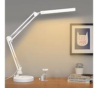 SKYLEO Lampe LED de bureau USB à clip avec base, adaptateur 5 V/2 A et 3 modes d'éclairage x 10 niveaux de luminosité pour la protection des yeux Blanc