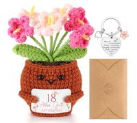 Skylety Cadeau d'anniversaire Amusant Câlin de Poche Fleur Positive Joyeux Anniversaire Porte-Clés avec Enveloppe Laine à Tricoter Créative Porte-Bonheur pour Famille Amis(18e Anniversaire)