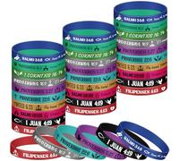 Skylety Lot de 60 bracelets chrétiens espagnols Pulsera Con Versículo Bíblico avec verset de la Bible - Bracelets de motivation en caoutchouc et silicone - Cadeaux chrétiens pour homme et femme