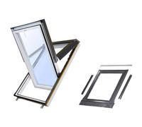 SkyLight Fenêtre de toit en plastique 78 x 160 cm avec cadre de couverture, Uw 1,4 / Ug 1,0, 3 fonctions d'ouverture, résistant à l'humidité, avec kit d'isolation et de raccordement - Différentes
