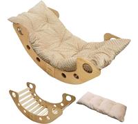 Skyline Balancelles Bascule Enfant Montessori Bebe 1 an Escalade Arche en Bois Mur descalade meble Arc à Grimper Bascule d'équilibre Portique d'escalade avec Coussin L Beige