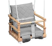 Skyline Balancoire Enfant Exterieur Jardin en Bois Accessoire Interieur Tissu Siege Fait Main Balançoire pour Bébé Interieur Corde 4 in 1 Naturel/Gris Clair