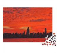 Skyline de Londres Puzzle 1000 Pièces pour Adultes Coucher de Soleil Rouge Jeu de Puzzle Famille Décor 52x38cm/1000pcs