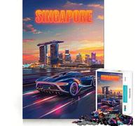Skyline de Singapour Voiture de Sport Puzzle de 1000 pièces pour Adolescents Développe la réflexion Loisirs Bordure précise Cadeau attentionné 50x75cm