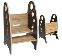 Skyline Marchepied 3 en 1 pour enfant - En bois - Pour salle de bain ou cuisine - Pieds antidérapants - Charge maximale : 100 kg - Noir et marron