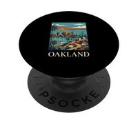 Skyline rétro Vintage d'Oakland, Californie, Bay Bridge City PopSockets PopGrip Adhésif