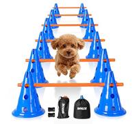 Skylos Ensemble d'équipement d'agilité pour chien, kit de dressage de saut pour chien - 12 x cônes, 12 x tiges d'agilité avec sac de rangement, 6 pièces réglables en hauteur obstacles cavaletti