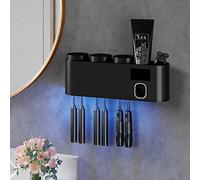 SKYLYZH Porte-Brosse à Dents, Stérilisation UV Porte-Brosse à Dents électrique, Distributeur de Dentifrice Automatique, Mural, Recharge Solaire ou USB, 3 Tasses, 6 Fentes pour Brosse à Dents-UV Black