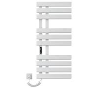 SKYLYZH Porte Serviette Electrique, 500x1100mm Chauffe Serviette Thermostatique Intelligent, Mural Radiateur Salle de Bain, Serviettes Chauffant Seche, économie d'énergie, Affichage LED-White Left