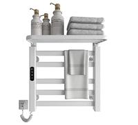 SKYLYZH Seche Serviette Electrique, 500x500mm Porte Serviettes Chauffant, Radiateur Porte-Serviettes, Porte-Serviettes électrique Intelligent, Chauffage en Fibre de Carbone, Anthracite-White Left