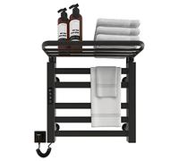 SKYLYZH Seche Serviette Electrique, 500x500mm Porte Serviettes Chauffant, Radiateur Porte-Serviettes, Porte-Serviettes électrique Intelligent, Chauffage en Fibre de Carbone, Anthracite-Black Left