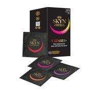 SKYN 5 Senses : Lot de 50 Préservatifs Multi Sensations: Ultra-fin, Perlé, Saveur Cocktail, Chauffant, Effet Rafraichissant | Pour Homme, Sans Latex, Fin de taille standard | Diamètre 53mm