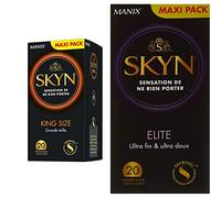 Skyn King Size large : Lot de 20 Préservatifs Extra large, sans latex Skynfeel/Fins, Forme Droite, Lisse, Diamètre 56mm & Elite : Lot de 20 Préservatifs sans latex Skynfeel/Diamètre 53mm