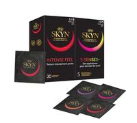 SKYN Lot de 35 Préservatifs: 30x Intense Feel (Perlé) + 5x '5 Senses' (Ultra-fin, Perlé, Cocktail, Chauffant, Effet Rafraichissant) |Préservatifs Sans Latex pour Homme|Taille Standard Diamètre 53mm