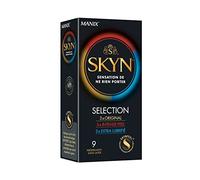 SKYN Selection : Lot de 9 Préservatifs sans latex Skynfeel pour Homme / Assortiment de 3 Types de Sensations : 3X Original, 3X Intense Feel, 3X Extra Lubrifié / Taille Régulière / Diamètre 53mm