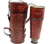 SKYNOTCH Télescope fabriqué à la main | Demi cuir sculpté | 50,8 cm | Réplique fonctionnelle vintage en laiton nautique antique télescope cadeau