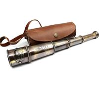 SKYNOTCH Télescope maritime vintage en laiton 1920 avec étui en cuir pur