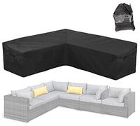 Skyour Housse de protection pour canapé sectionnel et meuble de terrasse, résistante aux intempéries, en tissu Oxford 420D, pour extérieur, modulaire en forme de L, noir (côté droit long : 221 x 284,5