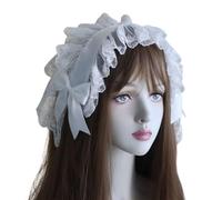 SkyPOOU Bandeau en dentelle avec nœud pour femme avec joli voile, bandeaux, couvre-chefs volants, accessoires photo. Blanc. Environ 55-60 cm