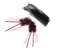 SkyPOOU Bandeau vintage avec nœud en ruban et voile pour femme - Accessoires de cheveux à volants pour fêtes à thème et usage quotidien. Noir et rougeur. 40 x 12 cm