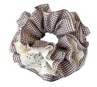 SkyPOOU Chouchou élégant en dentelle pour femme - Double couche - Pour différentes coiffures et occasions - Café - Environ 18 cm