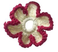 SkyPOOU Chouchou épais au crochet avec fleur surdimensionnée - Chouchou élégant pour femme - Support pour queue de cheval - Rose - Environ 10 x 10 cm