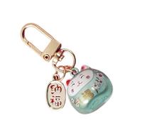 SkyPOOU Collection de Porte-clés Japonais de Style Dessin Animé Pendentif en Métal Chats de Dessin Animé avec Clochettes Charme pour Sacs et Clés de Voiture Ornement Chats Chanceux Porte-clés, vert