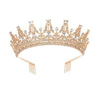 SkyPOOU Diadèmes de mariage pour mariée en cristal couronnes et diadèmes avec peigne pour fille pour reine accessoire de cheveux - Diamant blanc doré
