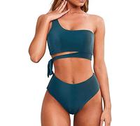 SkyPOOU Ensemble de bikinis pour femme - Imprimé léopard - Maillot de bain une épaule - Maillot de bain 2 pièces pour les vacances et le surf - Maillot de bain deux pièces pour femme - Maillot de bain
