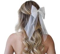 SkyPOOU Épingle à cheveux pour mariée avec nœud en voile pour filles, nœuds en perles balletcore pour concours de beauté, bal de fin d'année, accessoires pour cheveux, accessoires de scène, blanc,