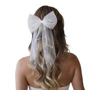 SkyPOOU Épingle à cheveux pour mariée avec nœud en voile pour filles, nœuds en perles balletcore pour concours de beauté, bal de fin d'année, accessoires pour cheveux, accessoires de scène, blanc,