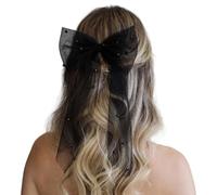 SkyPOOU Épingle à cheveux pour mariée avec nœud en voile pour filles, nœuds en perles balletcore pour concours de beauté, bal de fin d'année, accessoires pour cheveux, accessoires de scène, noir,