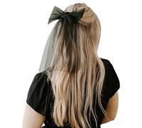 SkyPOOU Épingle à cheveux pour mariée avec nœud en voile pour filles, nœuds en perles balletcore pour concours de beauté, bal de fin d'année, accessoires pour cheveux, accessoires de scène, noir,