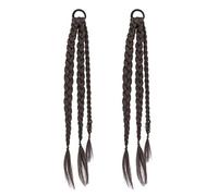 SkyPOOU Extensions de cheveux tressées pour queue de cheval - Pour fête - Jolie fille - Avec nœud - 2 bandeaux tressés - Marron et noir - 3 élastiques tressés