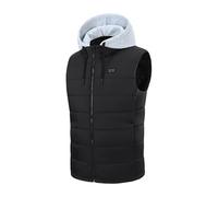SkyPOOU Gilet thermique chauffant pour homme avec capuche amovible en polyester léger pour l'extérieur par temps froid, gris clair, XL