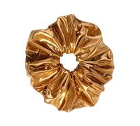 SkyPOOU Grand chouchou à cheveux avec motifs en cuir et tissu - Confortable - Accessoire de cheveux unique pour femme - Doré