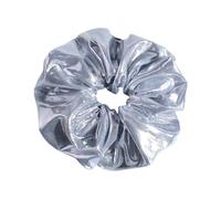 SkyPOOU Grand chouchou à cheveux avec motifs en cuir et tissu - Confortable - Accessoire de cheveux unique pour femme - Argenté