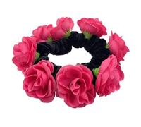 SkyPOOU Grand chouchou à fleurs artificielles pour femme, chouchou élastique pour queue de cheval, bandeau français tendance, rose rouge
