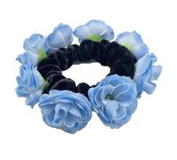SkyPOOU Grand chouchou à fleurs artificielles pour femme, chouchou élastique pour queue de cheval, bandeau français tendance, bleu