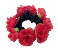 SkyPOOU Grand chouchou à fleurs artificielles pour femme - Élastique - Pour queue de cheval - Rouge