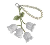SkyPOOU Porte-clés en forme de fleur crochetée fait à la main avec pendentif en forme de fleur et perles pour clés et sacs à dos Blanc