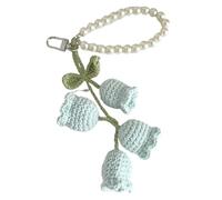SkyPOOU Porte-clés en forme de fleur crochetée fait à la main avec pendentif en forme de fleur et perles pour clés et sacs à dos Bleu